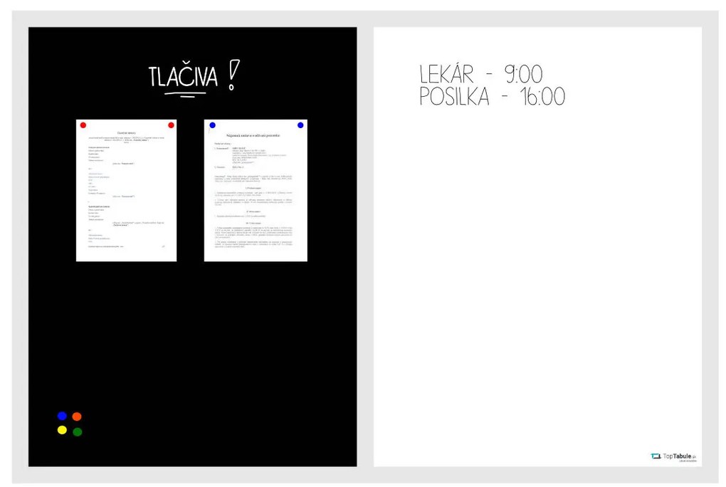 Toptabule.sk  Kombinovaná magnetická tabuľa v drevenom ráme + 5 farieb rámu 90x60 cm