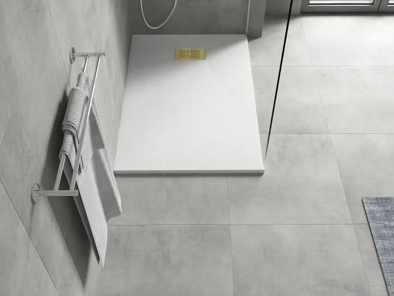 Mexen Hugo, obdĺžniková sprchová vanička SMC 110 x 90 cm, biela, zlatá krytka, 42109011-G