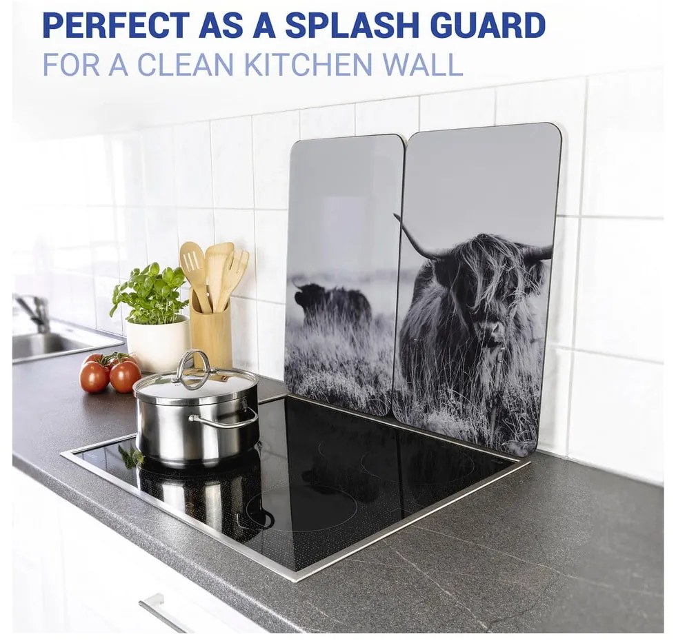 Kryty na sporák v súprave 2 ks z tvrdeného skla 30x52 cm Universal Highland Cattle – Wenko