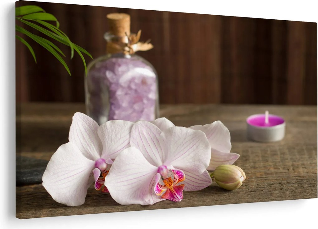 Obraz - Sviečka a orchidey (90x60 cm)