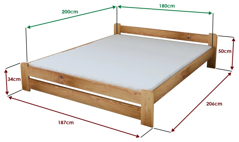 Posteľ Emily 180 x 200 cm, jelša Rošt: S latkovým roštom, Matrac: Bez matraca