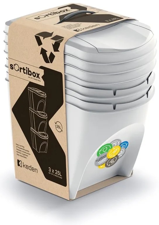 Odpadkové koše na triedenie odpadu, 3x25l SORTIBOX XL, popolavo sivá