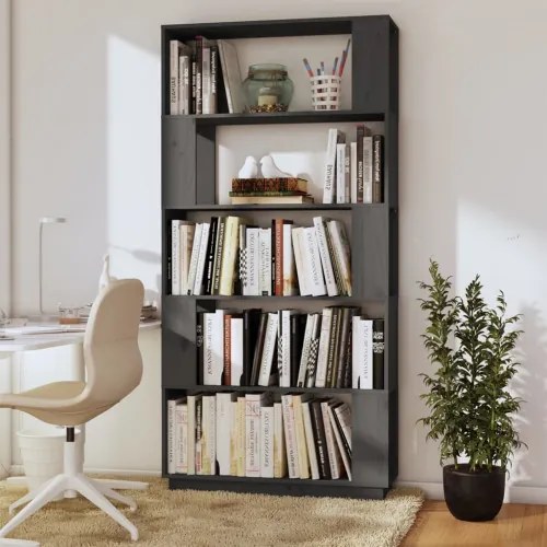 vidaXL Knižnica/deliaca stena sivá 80x25x163,5 cm masívna borovica-