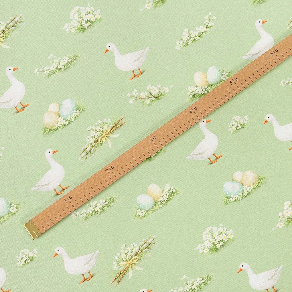 Goldea veľkonočná teflónová látka na obrusy - husy a kraslice 160 cm