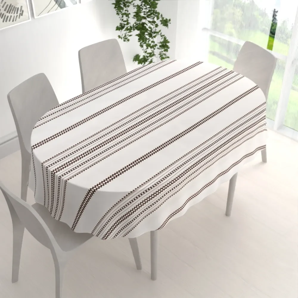 Biante Bavlnený oválny obrus Sandra SA-618 Hnedý ľudový vzor na bielom 100x140 cm