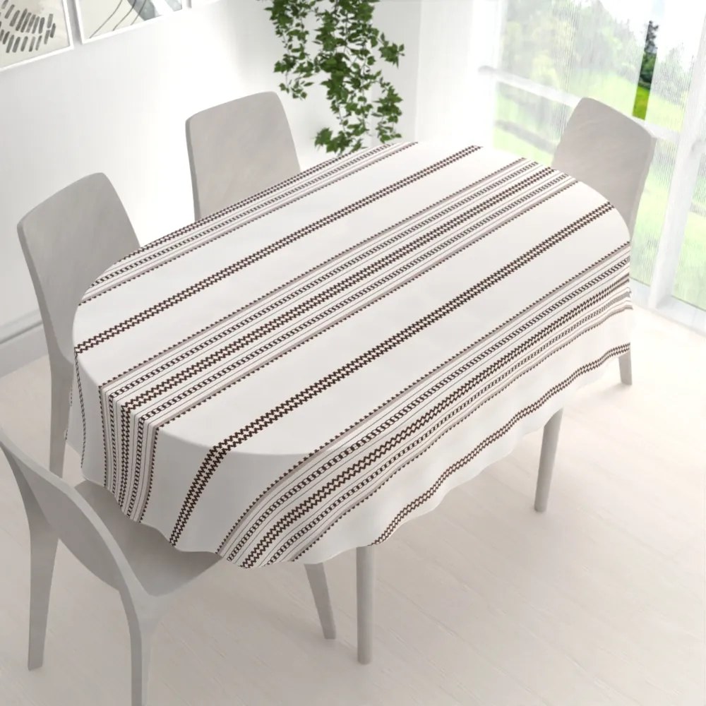 Biante Bavlnený oválny obrus Sandra SA-618 Hnedý ľudový vzor na bielom 120x180 cm