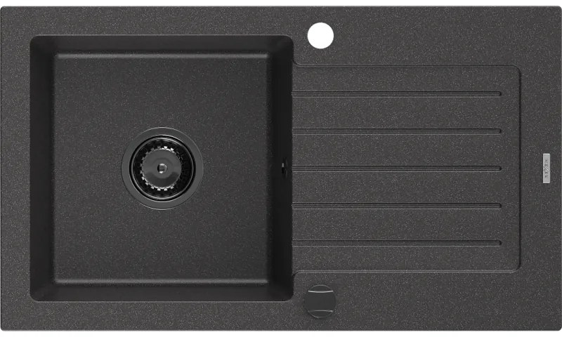 Mexen Pablo, granitový drez 752x436x161 mm, 1-komorový, čierna-škvrny s čiernym sifónom, 6510751010-76-B