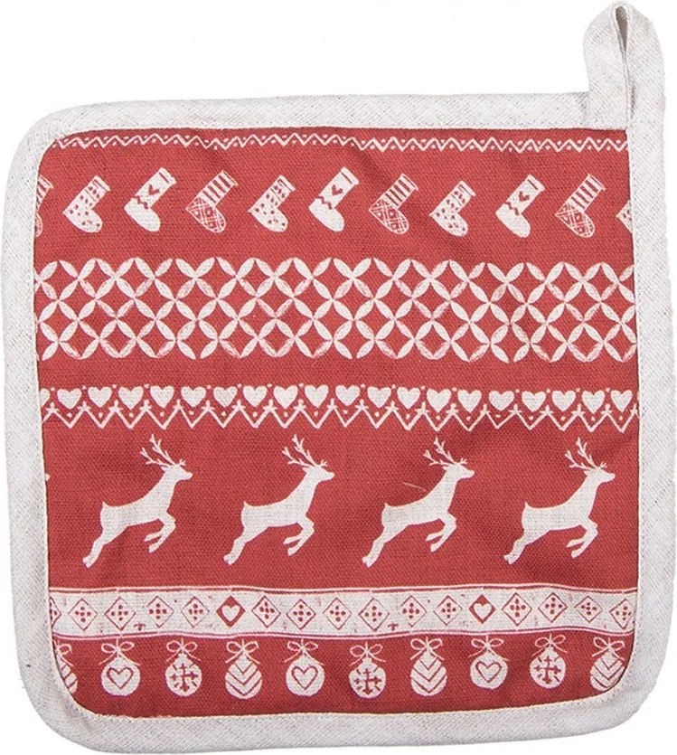 Červená bavlnená chňapka podložka s jeleňami Nordic Christmas New - 20*20 cm