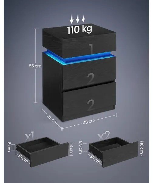 Nočný stolík SMARTIE s podsvietením – čierny