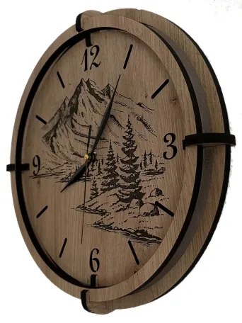 Li-Go 23676/DUB5 - Nástenné hodiny 1xAA priemer 32 cm dub/Hory