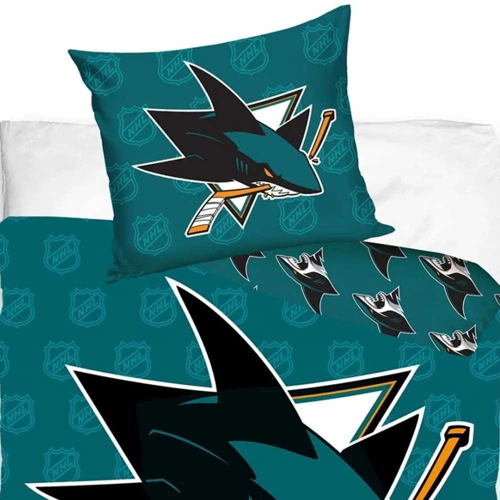 Hokejové posteľné obliečky NHL San Jose Sharks - motív Shields - 100% bavlna renforcé - 70 x 90 cm + 140 x 200 cm
