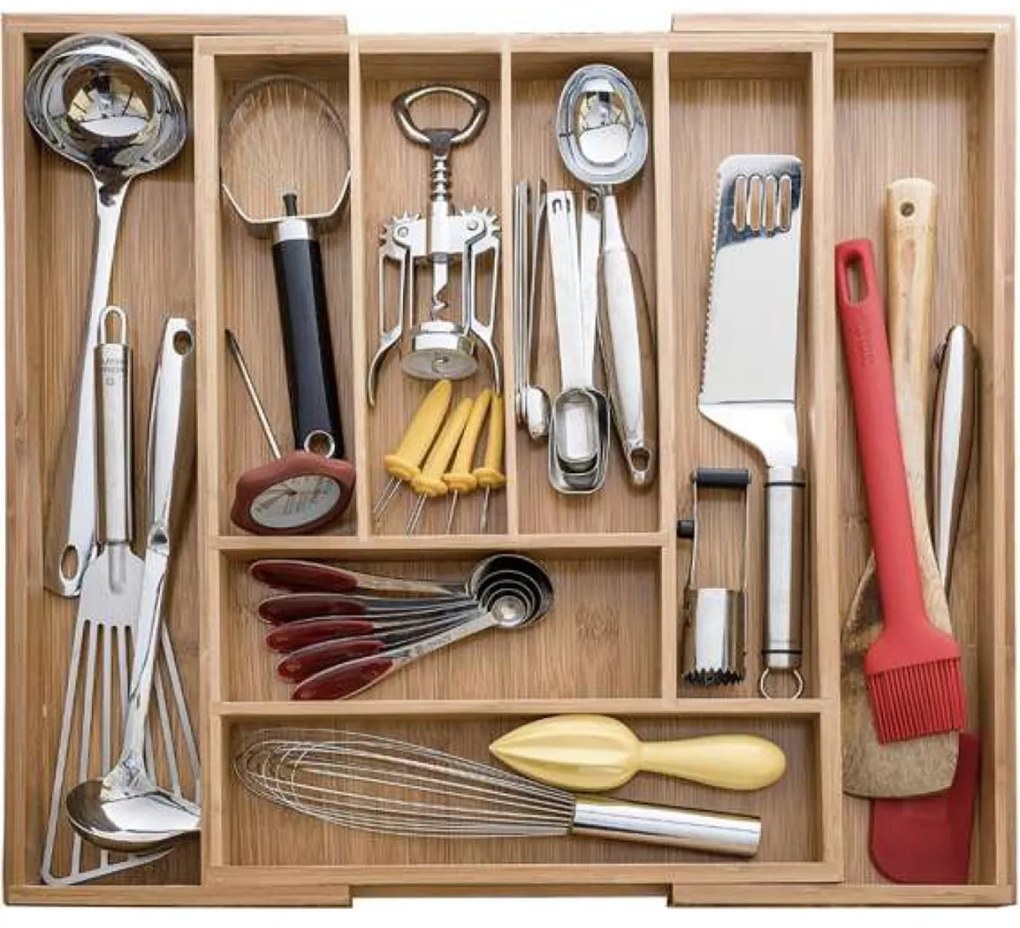 eCarla Organizér do zásuvky, príborník, bambusový, nastaviteľný ISO 33,5-50x46x4,6cm