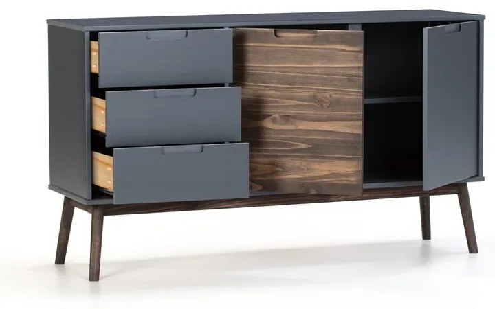 Antracitová/tmavohnedá nízka komoda z borovicového dreva 140x80 cm Nussa – Marckeric