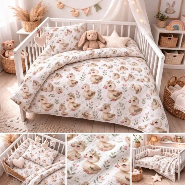 Mušelínové obliečky Kačičky - Detský set 130x90cm + 65x45cm