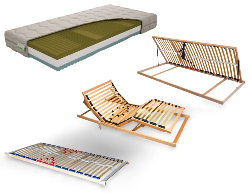 E-matrac Manželský Set Economic Buk (Posteľ, rošty, matrace, doplnky) Typ matraca: Sendvičový (penový) 7 zónový, Rošt: Latový bočný výklop, Posteľ: 200x160