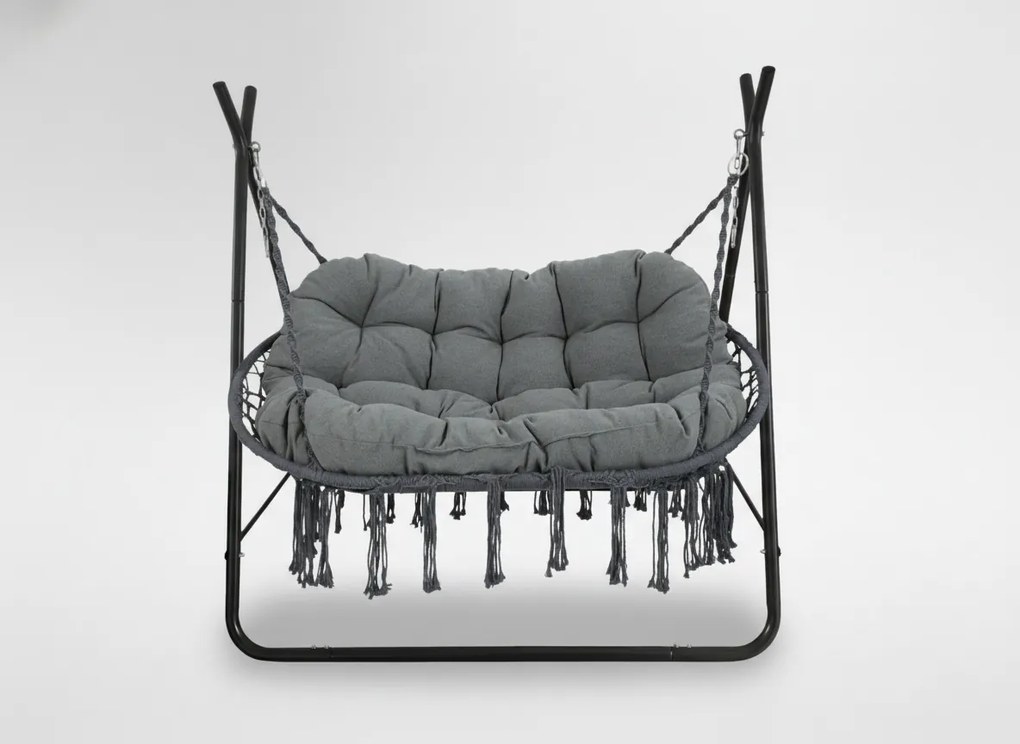 CH POLY ZÁVESNÁ STOLIČKA PRE DVOM OSOBY – ANTRACITOVÁ, ANTRACITOVÝ VANKÚŠ, ANTRACITOVÝ RÁM