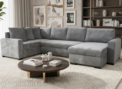 Sedacia súprava Weria, tvar U, dymovo šedá látka%