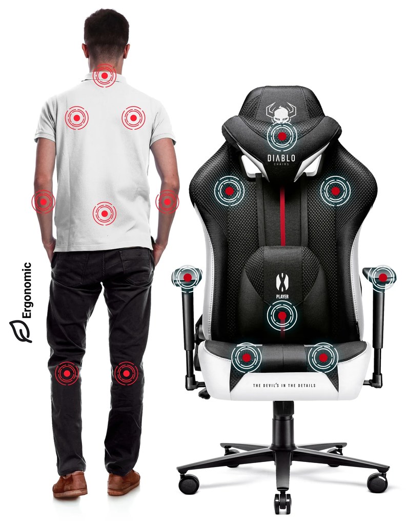 Látkové herné kreslo Diablo X-Player 2.0 King Size, bielo-čierne