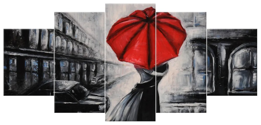 Gario Obraz na plátne Červený bozk v daždi - 5 dielny Rozmery: 100 x 63 cm