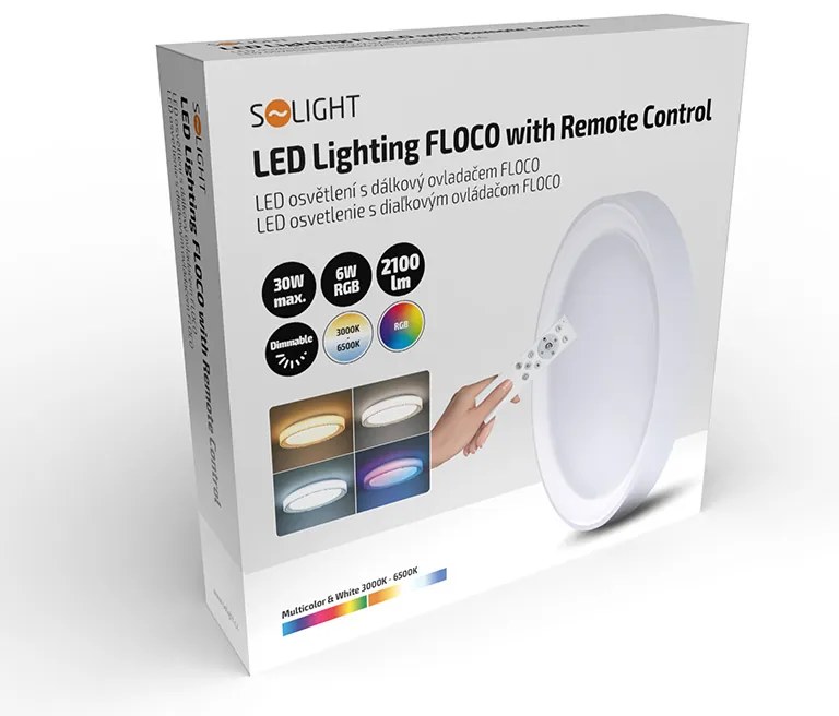 SOLIGHT LED osvetlenie s diaľkovým ovládačom Floco, 30W + 6W RGB, 2100lm, 40cm, CCT