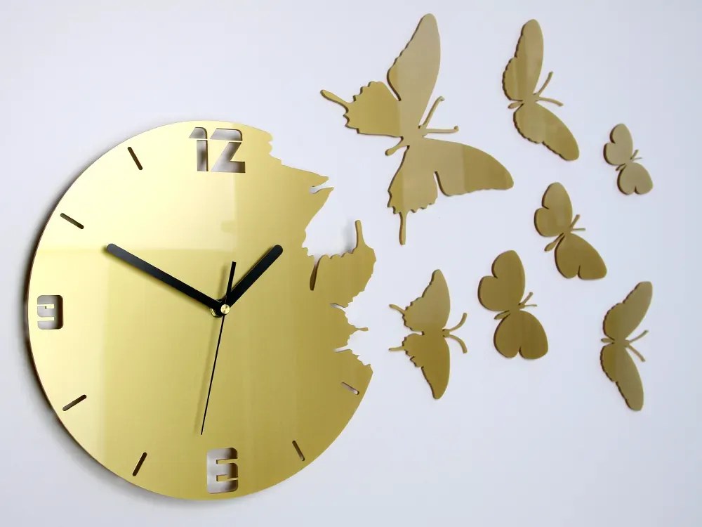 3D nalepovacie hodiny Butterfly zlaté