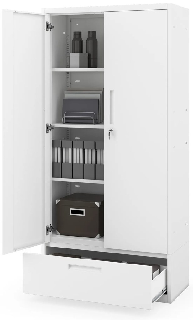 Kovová skriňa MEGAN – biela, jednoduchá zásuvka, 185 cm