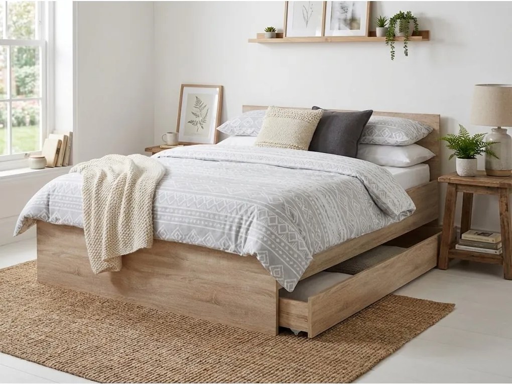 Posteľ ELISA 180 x 200 cm, dub sonoma Rošt: Bez roštu, Matrac: Matrac DELUXE 10 cm