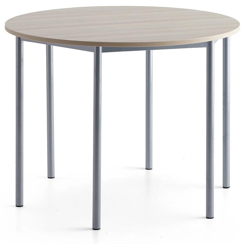 Stôl SONITUS PLUS, Ø1200x900 mm, HPL - jaseň, strieborná