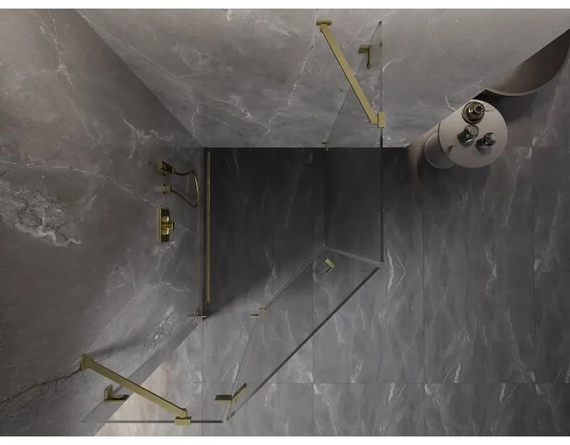 Mexen Lunar, päťuholníkový sprchový kút s ľavým sklonom 90 x 100 cm, 8mm číre sklo, zlatý matný profil, 831-090L-100P-55-00-L