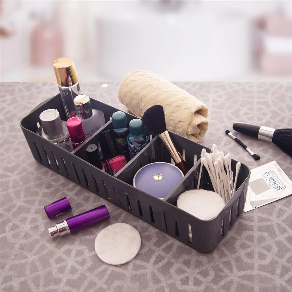 Orion Úložný box s priehradkami, stohovateľný, sivý, NIKI (4 priehradky), 32 x 10 x 7 cm