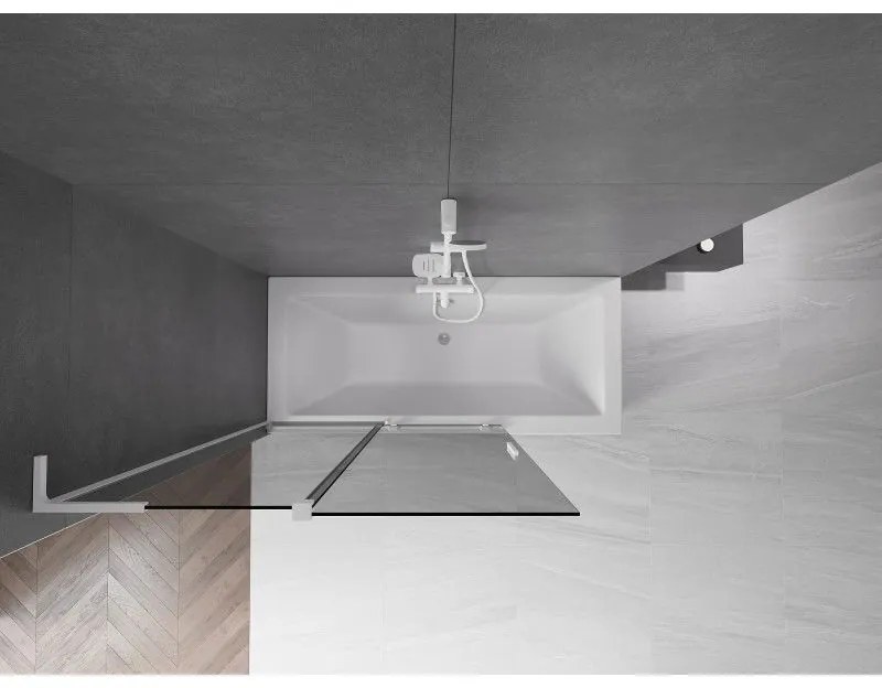 Mexen Velar L, 2-krídlová posuvná vaňová zástena 120 x 150 cm, 8mm šedé sklo, biela matná, 896-120-003-41-20