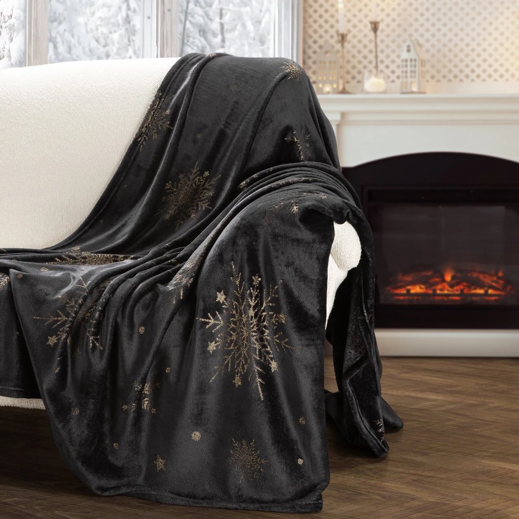 VIANOČNÁ FLANELOVÁ DEKA SNOW GOLD 150X200 CM VZOROVANÁ