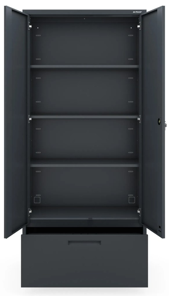 Kovová skriňa MEGAN – antracitová, zásuvka na dokumenty, 195 cm