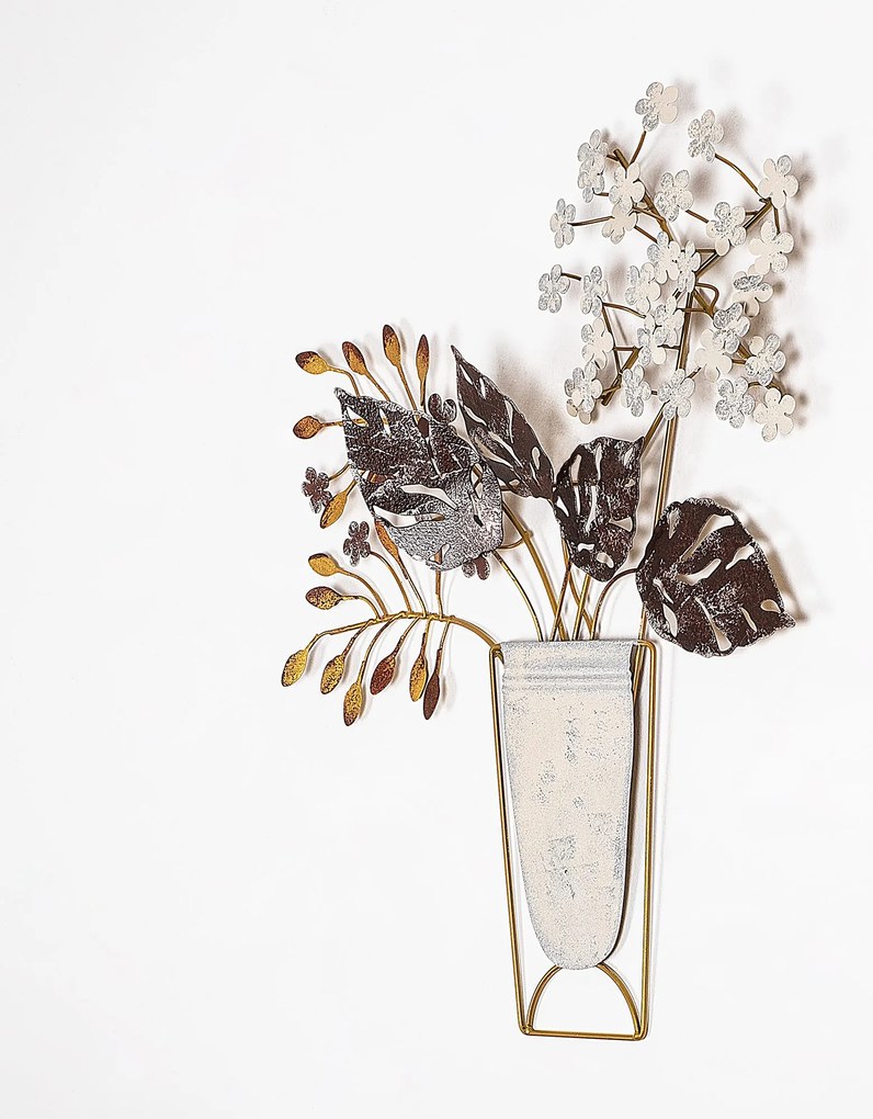 Nástenná kovová dekorácia Kvetiny v kvetináčoch viacfarebná