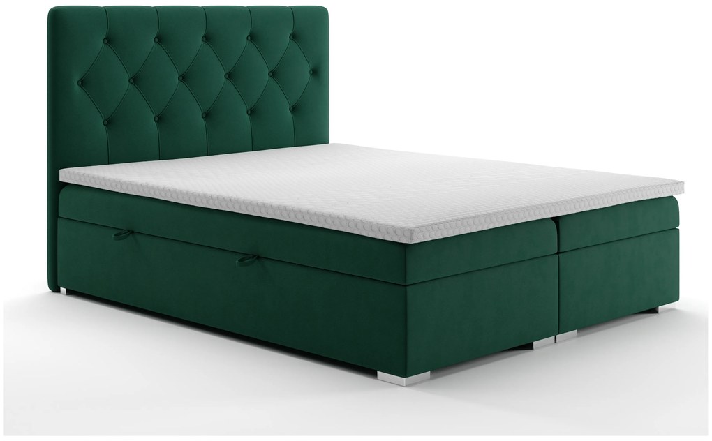 Manželská posteľ Boxspring 140 cm Ronda (tmavozelená) (s úložným priestorom). Akcia -21%. Vlastná spoľahlivá doprava až k Vám domov. 1020365