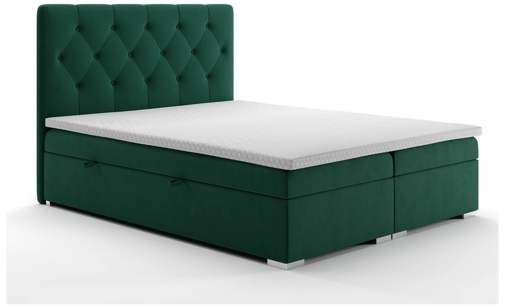 Manželská posteľ Boxspring 160 cm Ronda (tmavozelená) (s úložným priestorom). Akcia -20%. Vlastná spoľahlivá doprava až k Vám domov. 1020366