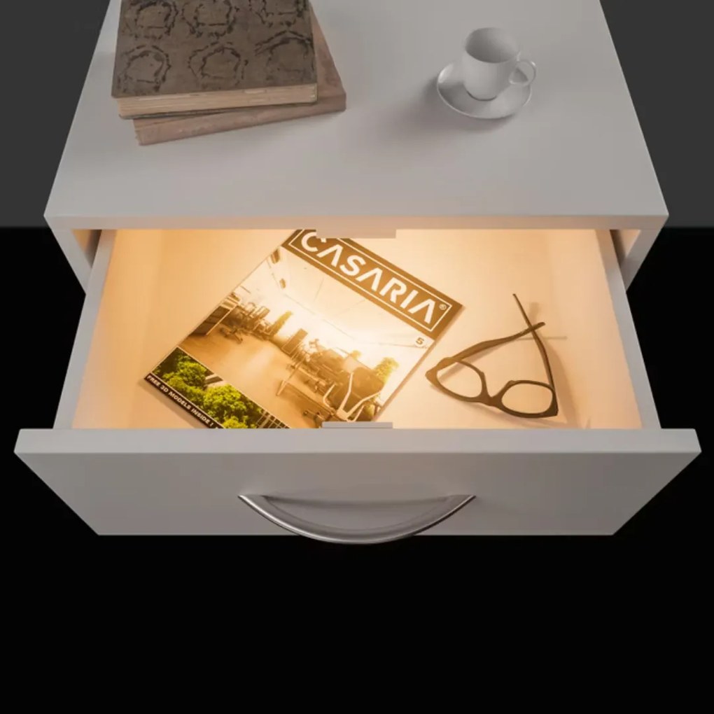 Nočný stolík ELOISE s podsvietením, 54x39x28cm, biela Casaria