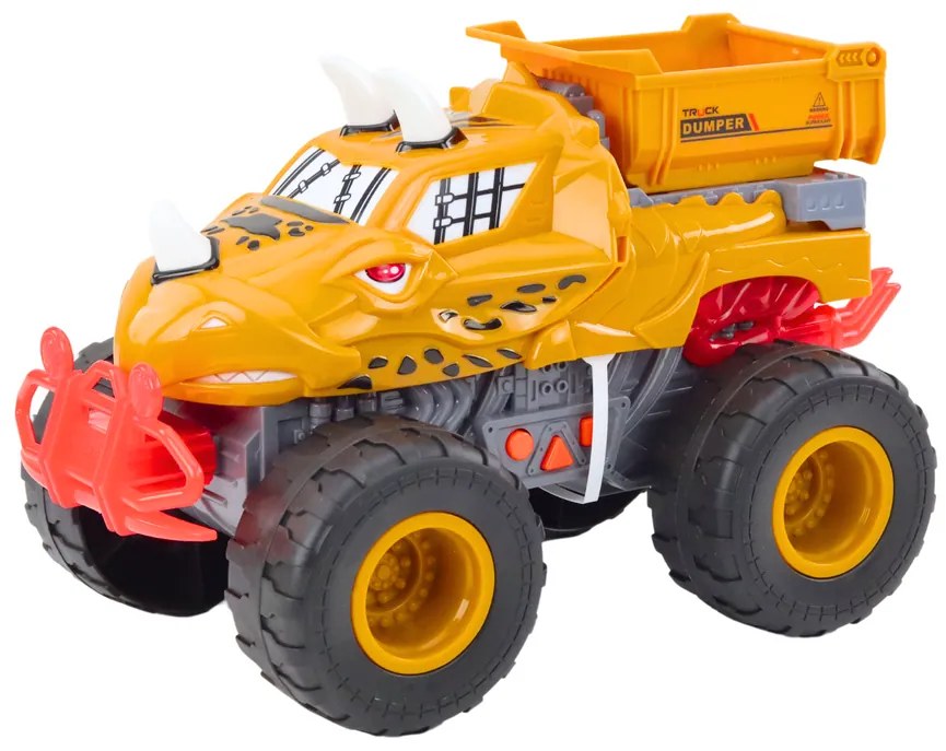 LEAN TOYS Auto Off-road, sklápač Dinosaurus – oranžový