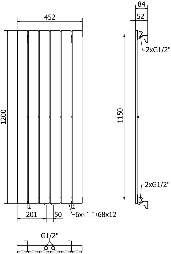 Mexen Boston, vykurovacie teleso 1200x452 mm, 611 W, antracitová, W213-1200-452-00-66