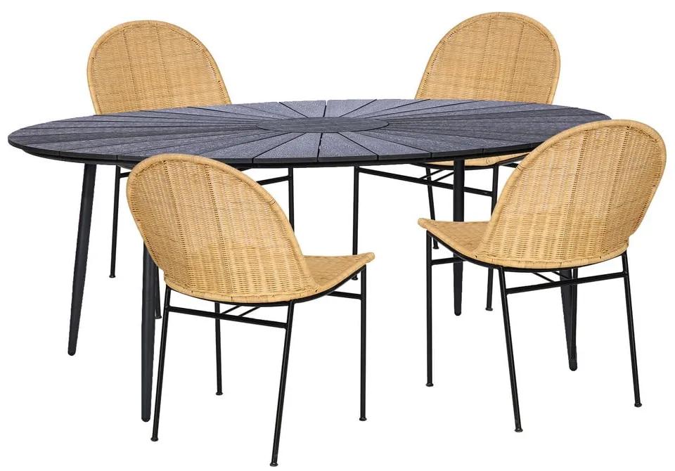 Súprava 4 ratanových jedálenských stoličiek Sofia a čierneho stola Marienlist - Bonami Essentials