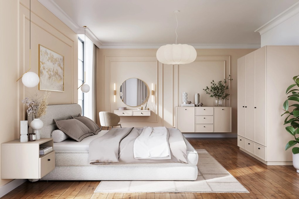 Závesná komoda Lorini 150 cm so zásuvkami - kašmír / čierne úchytky