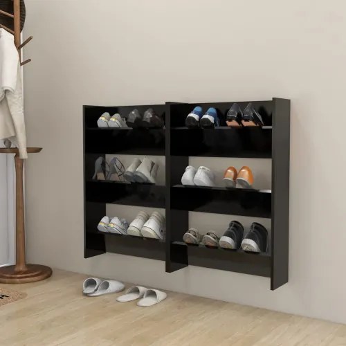 vidaXL Nástenné botníky 2 ks čierne 60x18x90 cm drevotrieska-