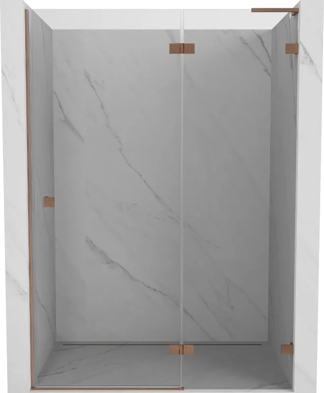 Mexen Lunar L, Otočné pravé sprchové dvere 135 cm, 8mm číre sklo, medený matný profil, 834L-135-000-65-00-P