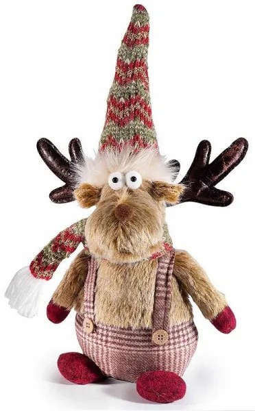 Plyšový vianočný sob v zimnom oblečení 38 cm