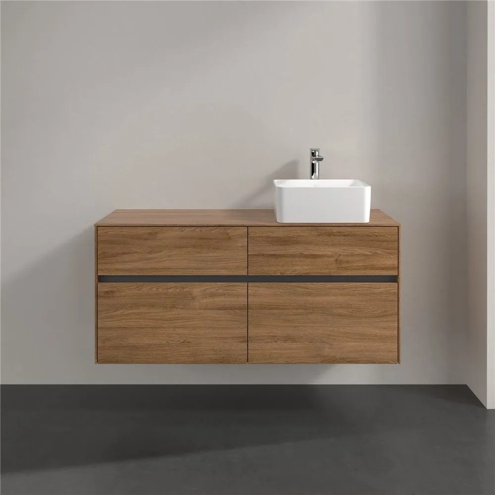 VILLEROY &amp; BOCH Collaro závesná skrinka pod umývadlo na dosku (umývadlo vpravo), 4 zásuvky, 1200 x 500 x 548 mm, Oak Kansas, C04300RH