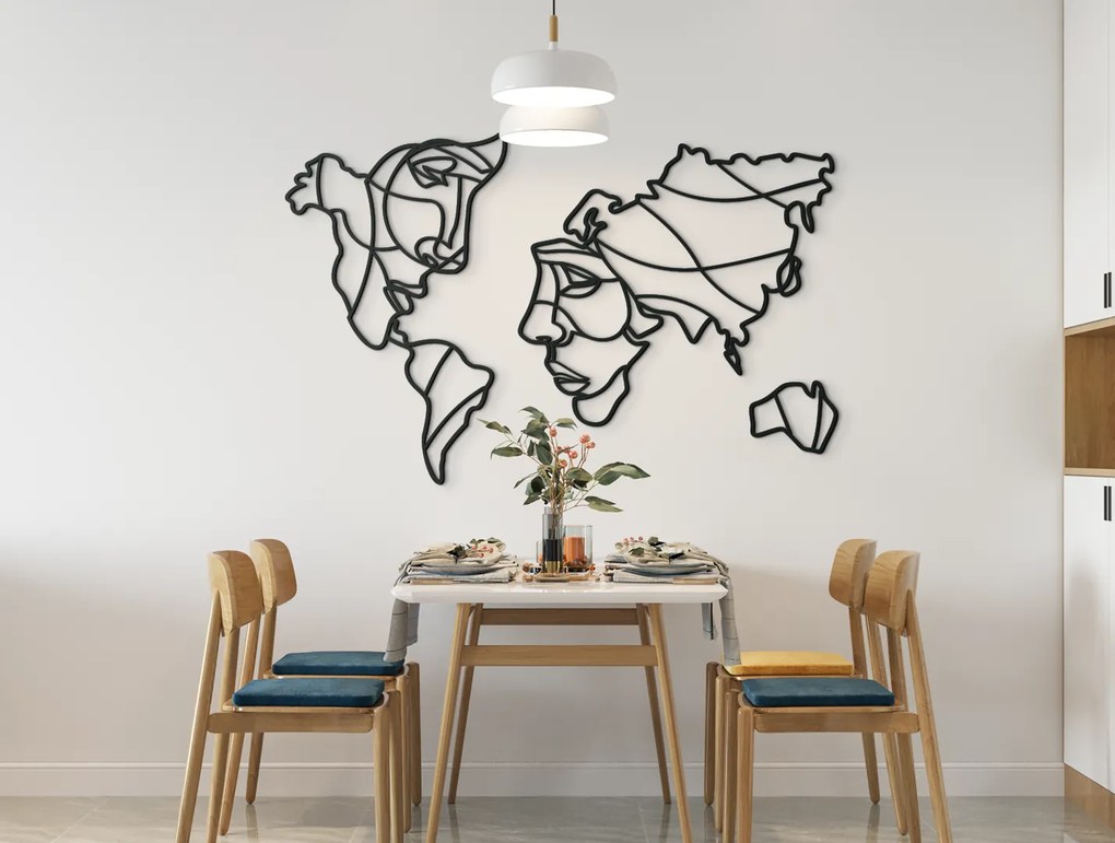drevko Umelecká Mapa sveta na stenu - Dve tváre Rozmer obrazu: 41,5 x 65 cm, Farba dekorácie: Čierna