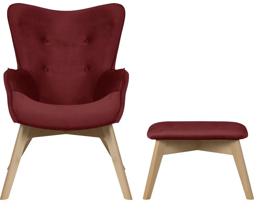 Červené zamatové kreslo s podnožkou Niko – Ropez