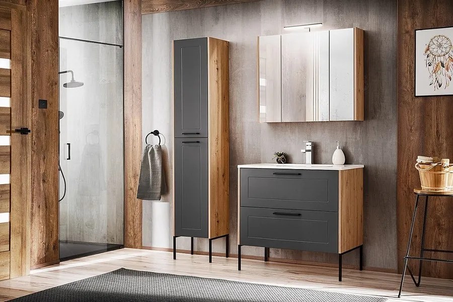 Comad Kúpeľňová skrinka pod umývadlo Madera Grey 60 grafit/dub artisan