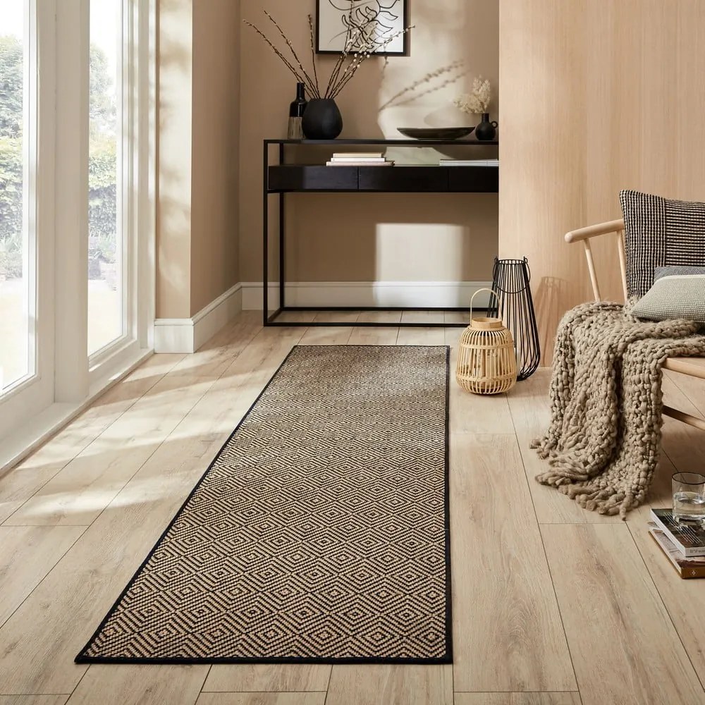 Jutový behúň na schody v čierno-prírodnej farbe 60x600 cm Diamond – Flair Rugs