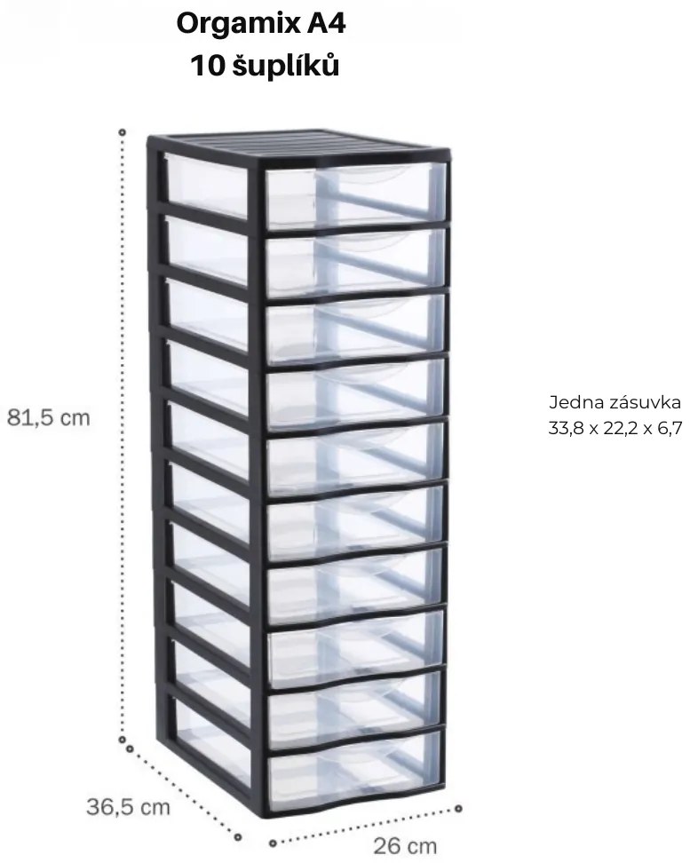 Úložný box s 10 zásuvkami, antracit, OFFICEMIX A4 10A